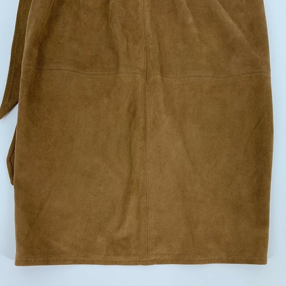 Express Wrap Skirt Brown Tan Faux Suede Tie Waist Pencil High Waist - Picture 12 of 12